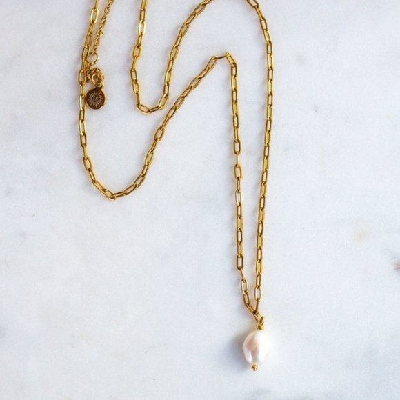 Necklace Pearl Waterproof Pearl paperclip chain gold layering necklace Dainty - Picture 11 of 12